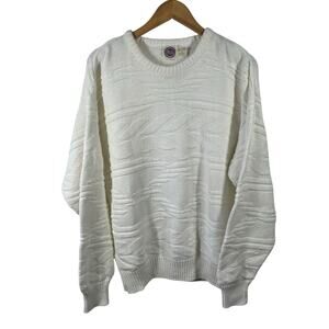 Real Clothes Saks Fifth Avenue Sweater Women L White 100% Cotton Fisherman Vtg